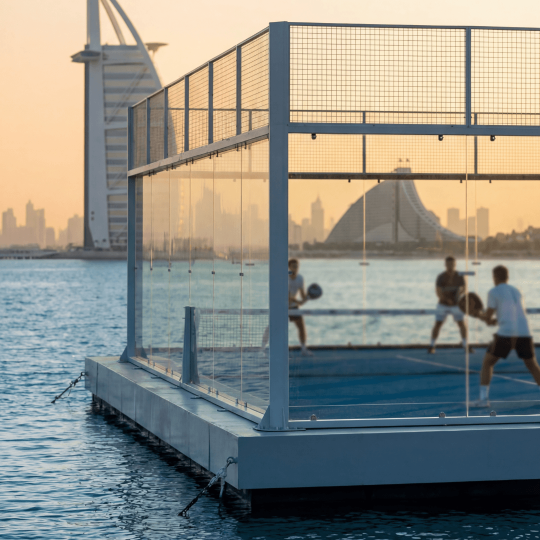 Padel community events at Dubai's floating padel courts - social tournaments and training