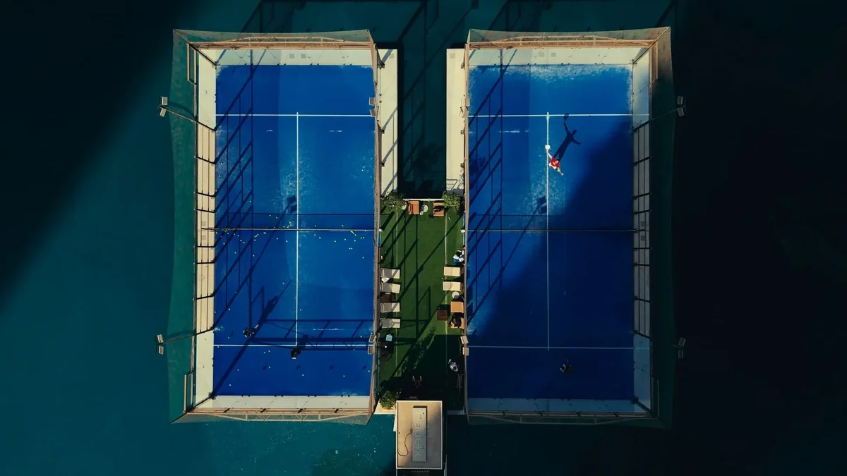 Floating padel courts Dubai from above